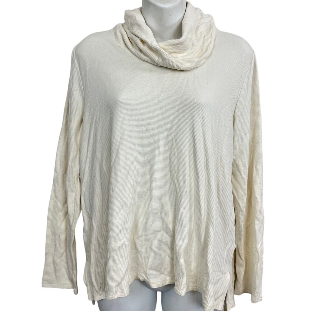 J Jill Wearever Collection Women Cowl Neck Long Sleeve Ribbed Ivory Shirt Top M